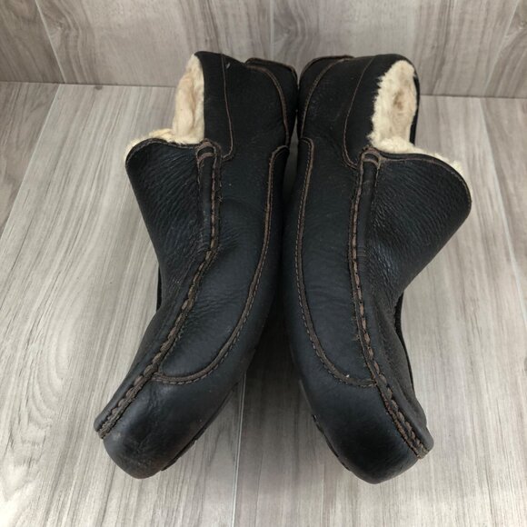 Ugg Slippers Mens 12EEE Ascot Dark Brown Leather Slip On Shoes - Picture 5 of 13